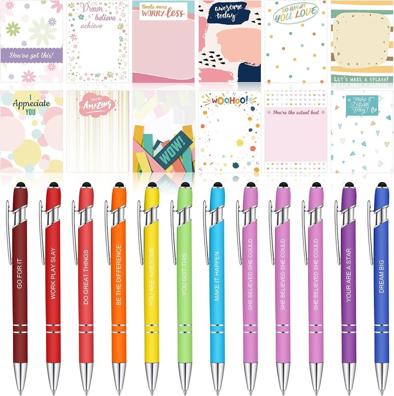 Geyee 24 Pcs Stylish Sticky Notes with Funny Pens 3 x 4 Inch to Do List Notepads with Sayings Pen for Valentines Coworkers Nurse Teacher Employee Office Staff Work Team Appreciation Gifts - Image 1